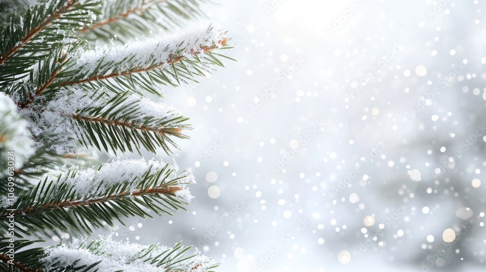 Christmas tree with realistic snow effects on branches, ideal for a holiday-themed white background. Christmas tree with realistic snow effects on branches, ideal for a holiday-themed white background.