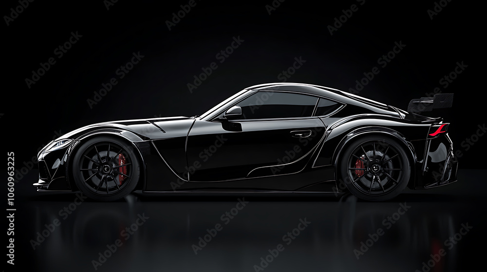 Black generic and unbranded sport car isolated on a black background Black generic and unbranded sport car isolated on a black background