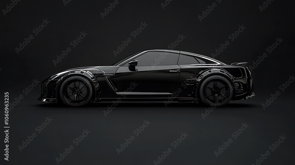 Obraz premium Black generic and unbranded sport car isolated on a black background