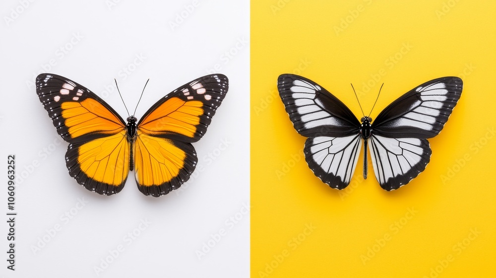 Obraz premium Isolated on a white background, a colorful orange and white butterfly with patterned wings.