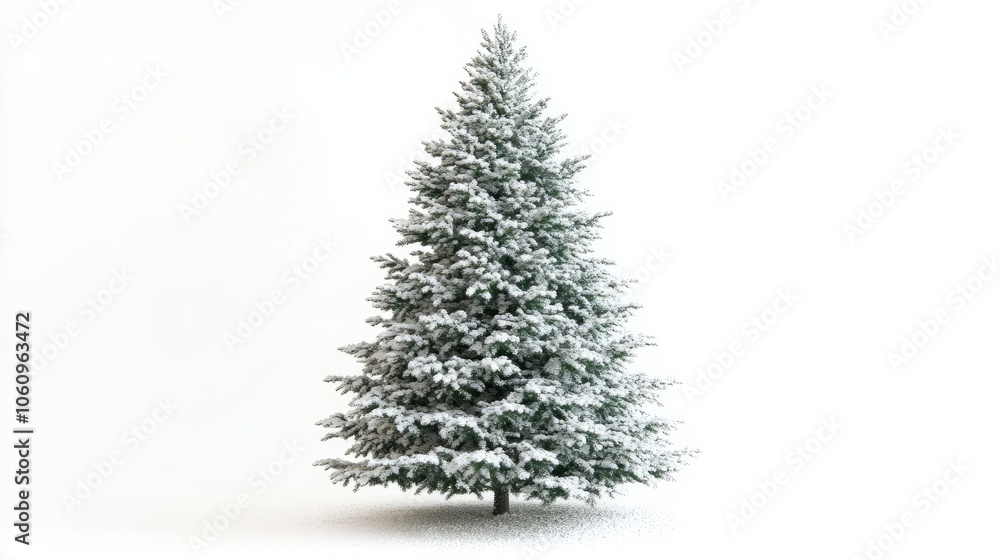 Classic snow-dusted Christmas tree on white background, symbolizing the magic of the holiday season. Classic snow-dusted Christmas tree on white background, symbolizing the magic of the holiday season.