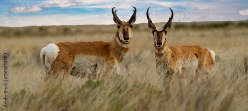 The pronghorn antelope is a species of artiodactyl mammal indigenous to interior western and central North America.