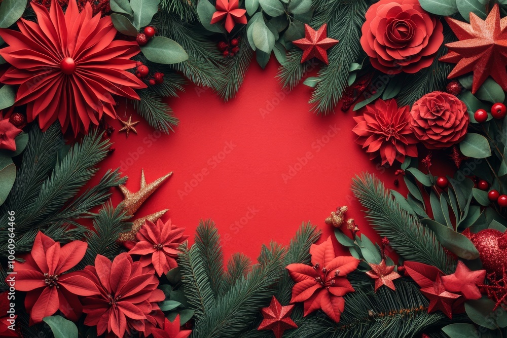 Red Christmas Background with Decorations Red Christmas Background with Decorations