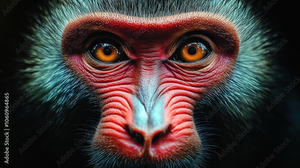 A close-up portrait of a Japanese macaque's face with intense, intelligent eyes. A close-up portrait of a Japanese macaque's face with intense, intelligent eyes.