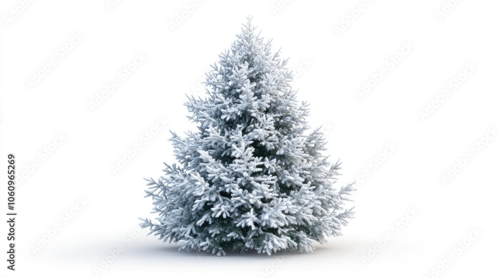 Frozen Christmas tree with crystal-like frost against a white background, symbolizing winter chill. Frozen Christmas tree with crystal-like frost against a white background, symbolizing winter chill.