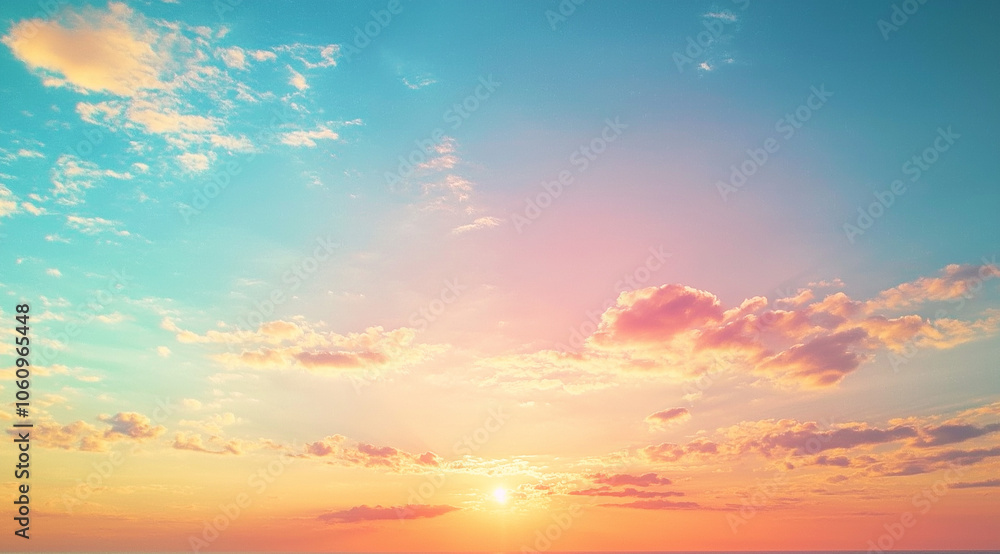 Fototapeta premium Beautiful sky with a blue and orange gradient with a stunning sunset and beautiful clouds. A clear sky, a landscape photography background image and high resolution with high professional details.