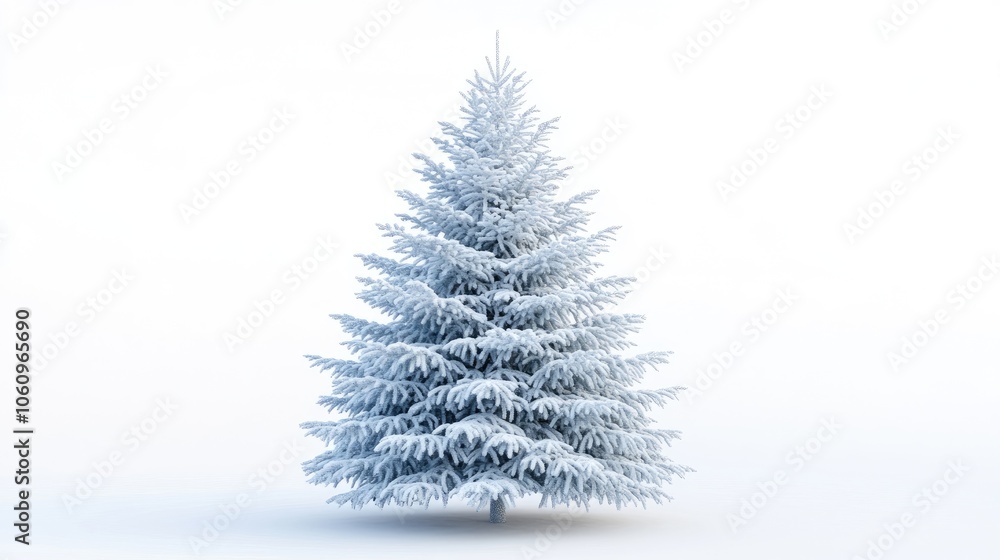 Obraz premium Icy Christmas tree with frost-covered branches on a white background, perfect for winter holiday themes.