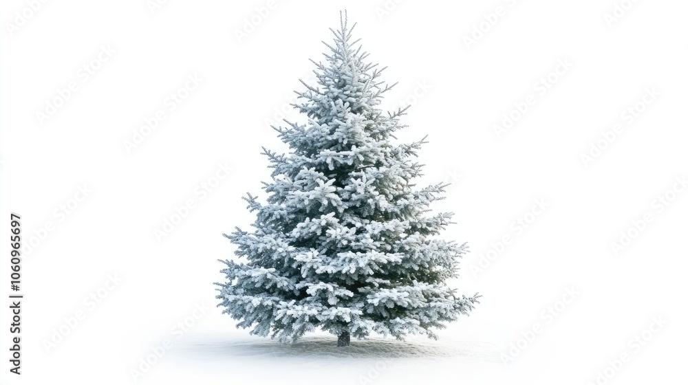 Icy Christmas tree with frost-covered branches on a white background, perfect for winter holiday themes. Icy Christmas tree with frost-covered branches on a white background, perfect for winter holiday themes.