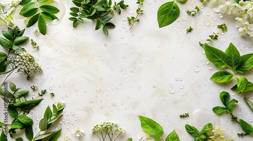 Bathing herbs, border, background wallpaper, blank in the middle, minimalism, negative space, used for postcard template photo