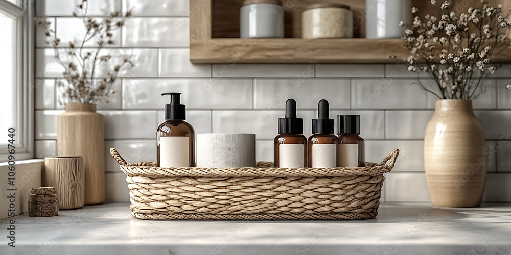Beauty background with facial and beauty product bottles Beauty background with facial and beauty product bottles