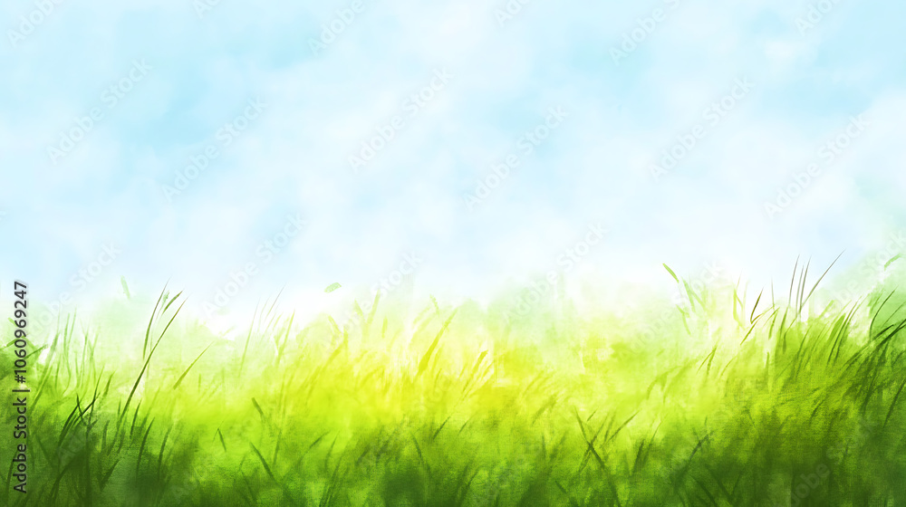 blurred grassy horizon abstract blue sky and green meadow watercolor texture summer background illustration blurred grassy horizon abstract blue sky and green meadow watercolor texture summer background illustration