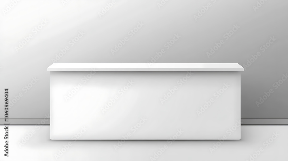 A blank white portable exhibition counter, shown as a realistic vector mockup, suitable for trade show promotional table display stands and design templates A blank white portable exhibition counter, shown as a realistic vector mockup, suitable for trade show promotional table display stands and design templates