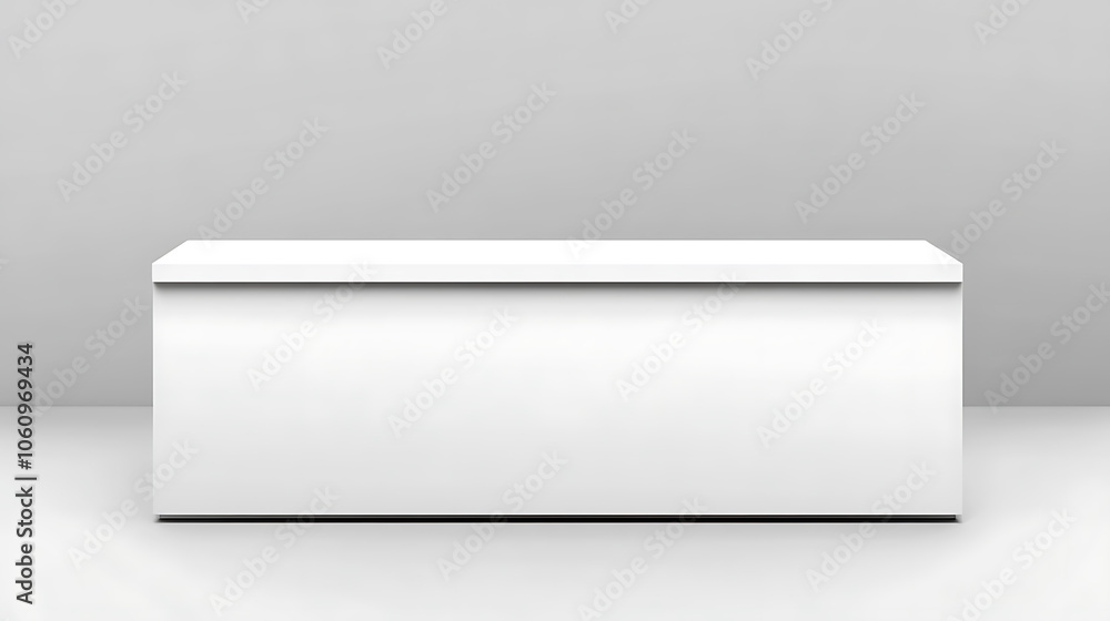 A blank white portable exhibition counter, shown as a realistic vector mockup, suitable for trade show promotional table display stands and design templates A blank white portable exhibition counter, shown as a realistic vector mockup, suitable for trade show promotional table display stands and design templates