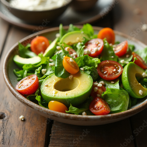 Fresh Avocado and Tomato Salad with Leafy Greens