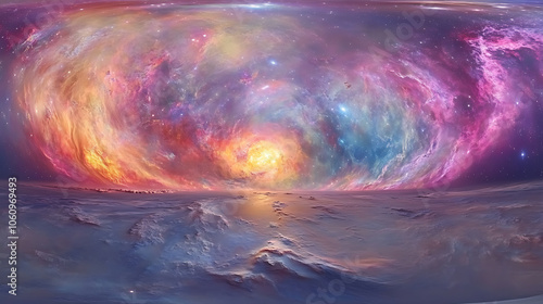 Fototapeta Naklejka Na Ścianę i Meble -  360 degree equirectangular panorama of colorful nebula and galaxy in deep space hdri environment map