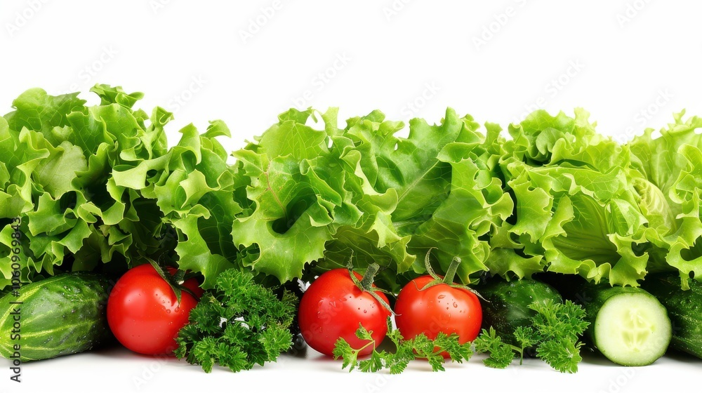 Fresh Salad Ingredients with Lettuce, Tomatoes, and Cucumbers. Fresh Salad Ingredients with Lettuce, Tomatoes, and Cucumbers.