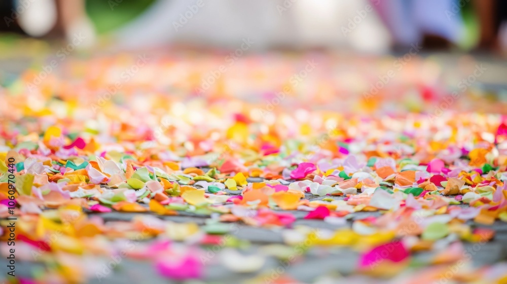 Fototapeta premium Colorful confetti on the ground for the bride and groom.