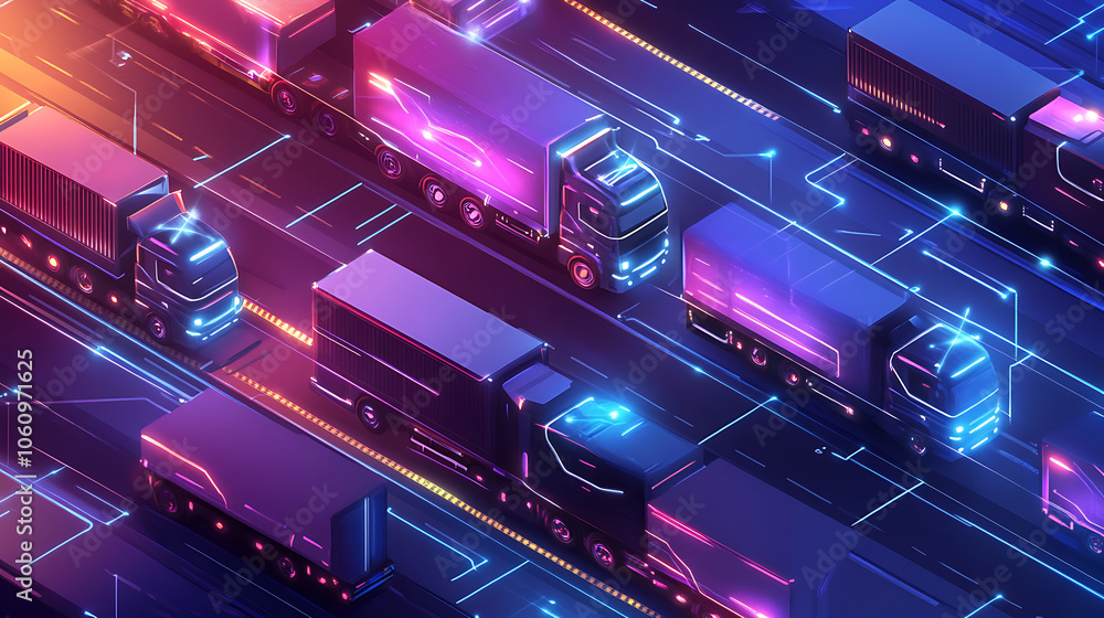 futuristic smart fleet management system with connected trucks digital network illustration
