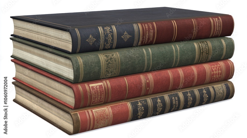 Stack of Antique Leather-Bound Books with Ornate Detailing Stack of Antique Leather-Bound Books with Ornate Detailing