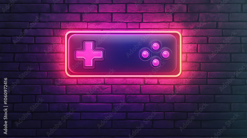 Neon video game icon control game vector illustration, light banner Neon video game icon control game vector illustration, light banner