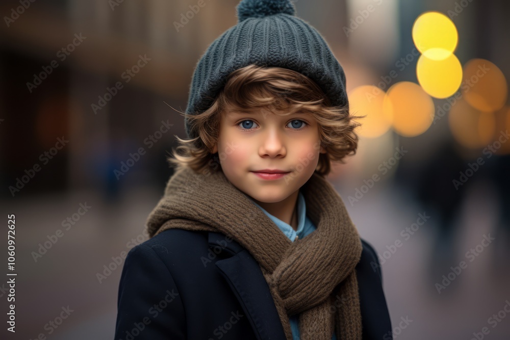 Portrait of a cute little boy in a winter hat and scarf. Portrait of a cute little boy in a winter hat and scarf.