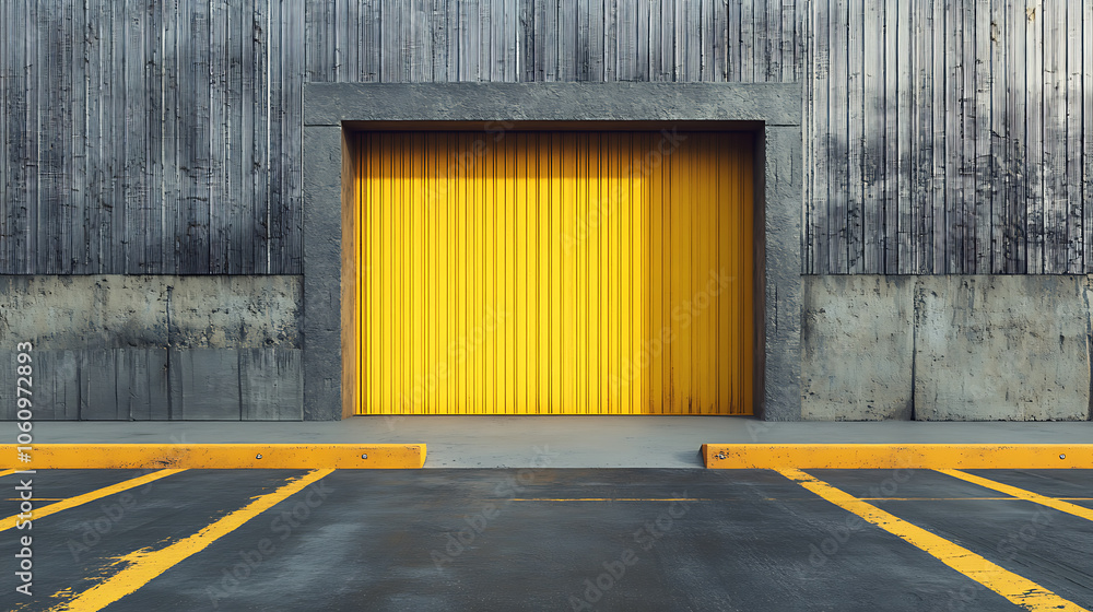 custom made wallpaper toronto digitalOpening yellow iron shutter door of garage and industrial building warehouse exterior facade with grey concrete road