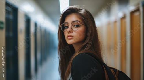 Young Woman with Glasses in Corridor Free Download Young Woman with Glasses in Corridor - GFXLoad