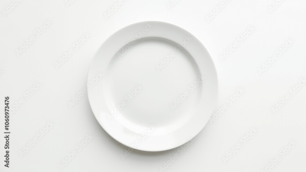 Simple white ceramic plate on a clean white background, representing minimalism and elegance. Everyday things for dining. Simple white ceramic plate on a clean white background, representing minimalism and elegance. Everyday things for dining.