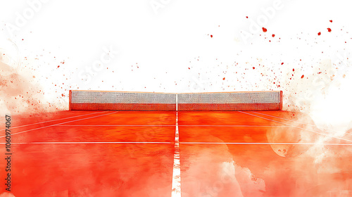 Roland Garros tennis court with effects, white image background photo