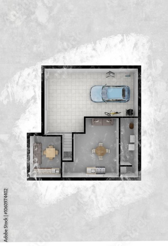 Apartment flat top view 2d render apartment floor plan 2D Floor plan of a home Modern home interior