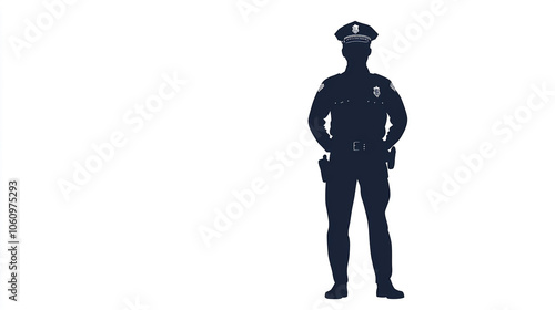 Police Officer Silhouette Standing Isolated on White Background