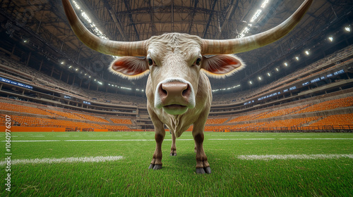Longhorn Bull Mascot in Football Stadium   Sporting Event  Mascot  Animal  Bull  Texas Lon