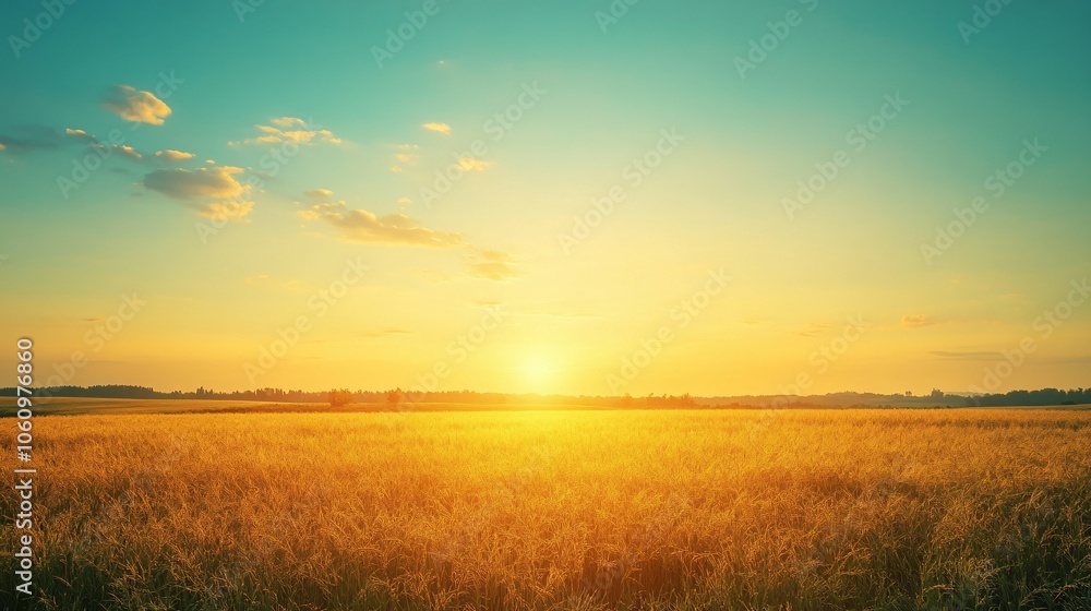 Golden Sunset Over a Field of Grass Golden Sunset Over a Field of Grass