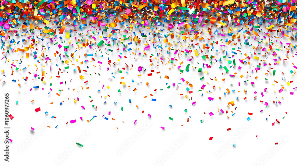Fototapeta premium white background with colorful confetti border confettis falling from top to bottom