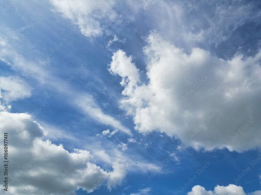 Obraz premium High Angle View of Most Beautiful Clean Sky and Dramatical Clouds over City of England UK. Drone's Camera Footage from High Altitude.