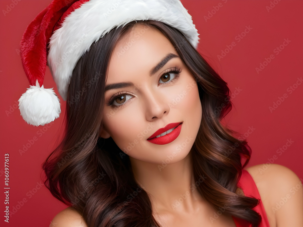 Cute woman in the Santa hat Cute woman in the Santa hat