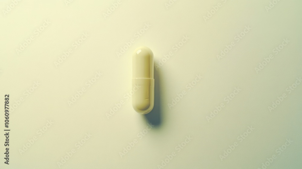 Single White Capsule on a Light Yellow Background Single White Capsule on a Light Yellow Background