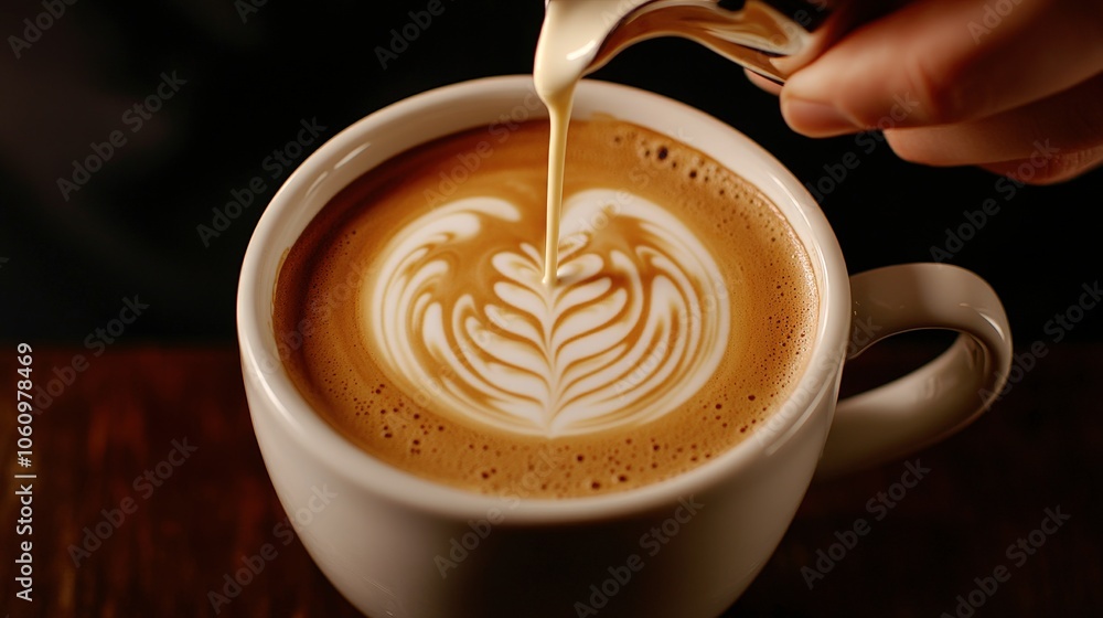 Barista Pouring Milk for Latte Art Creation Barista Pouring Milk for Latte Art Creation