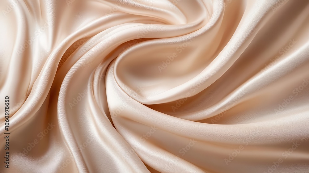 Fototapeta premium soft pastel beige satin fabric swirling gracefully, capturing light and shadow in a dynamic wave, creating an abstract backdrop for product display