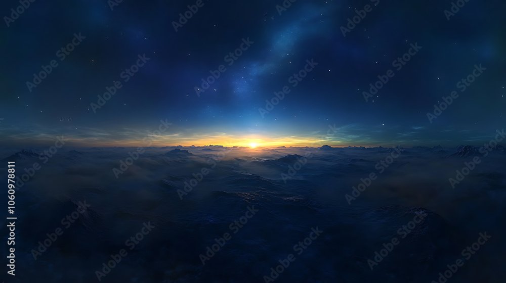 Fototapeta premium beautiful dark blue sky with milky way and stars at sunset seamless hdri panorama for game development