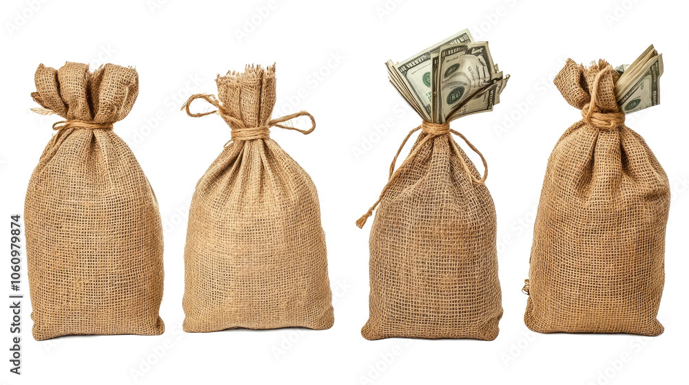 Cash-Filled Money Bags on Transparent Background Generative AI Cash-Filled Money Bags on Transparent Background Generative AI