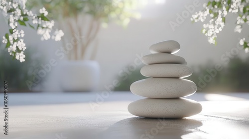 stacked zen stones create a balanced and serene meditation space, symbolizing tranquility and focus, set against a soft backdrop that invites mindfulness and reflection