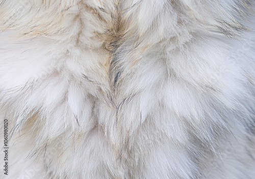 Wonderful fluffy natural animal fur texture background. White arctic polar fox or rabbit genuiene fur. Close-up on the detail. photo