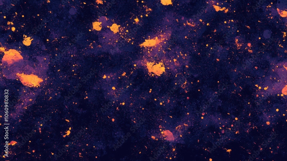 Vibrant orange and purple splatter paint effect on a dark textured background. Vibrant orange and purple splatter paint effect on a dark textured background.