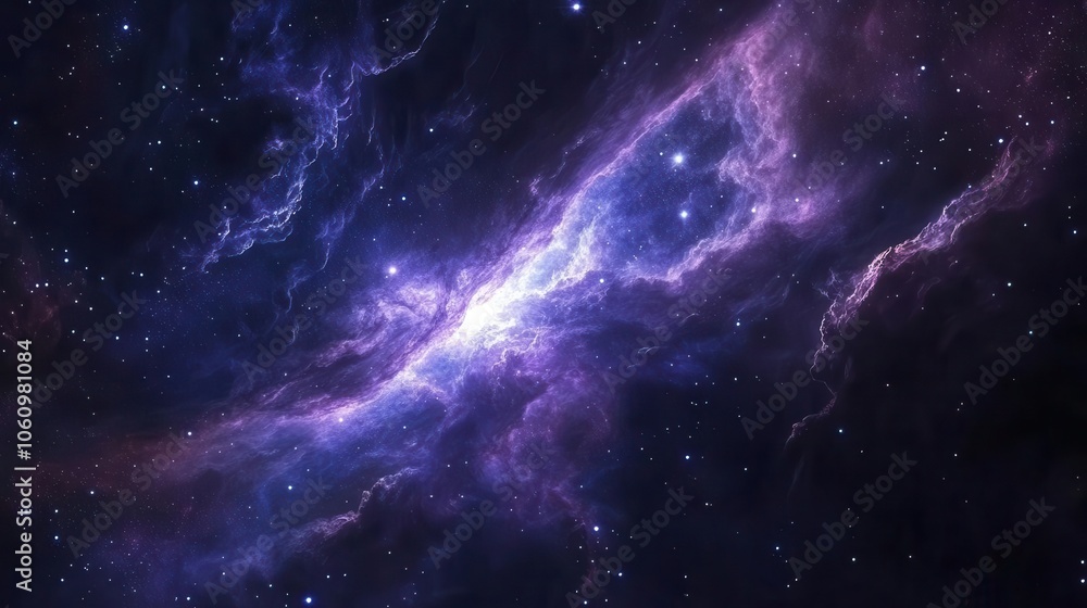 Obraz premium stunning nebula galaxy background showcasing swirling clouds of purple and blue, dotted with bright stars, capturing the mesmerizing beauty of the cosmos