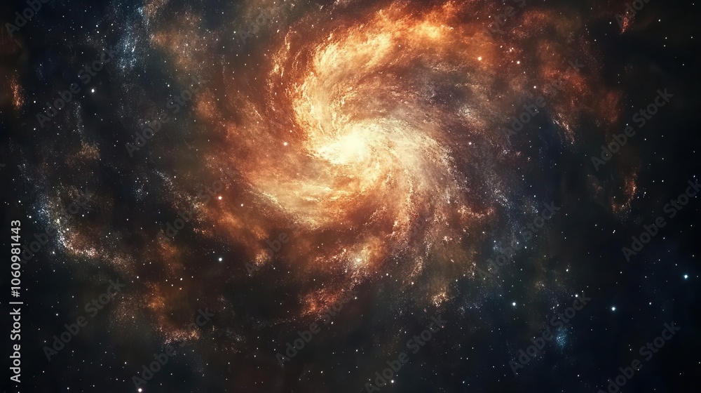 Fototapeta premium stunning spiral galaxy displayed against a dark backdrop, rich colors swirling together in cosmic dance, evoking awe and wonder about the vastness of the universe