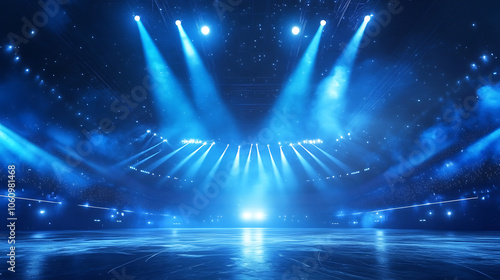 dramatic ice hockey arena with bright spotlights and blue hues sports background photo