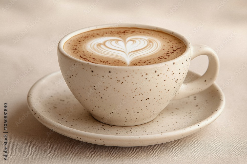 Cappuccino with heart-shaped foam on speckled cup Cappuccino with heart-shaped foam on speckled cup