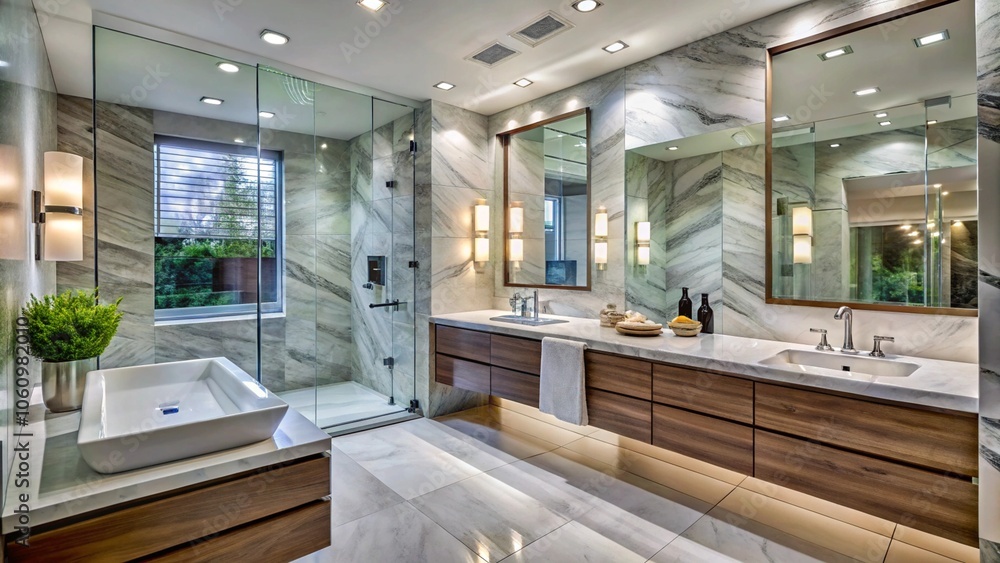 Contemporary bathroom with marble and glass accents Contemporary bathroom with marble and glass accents