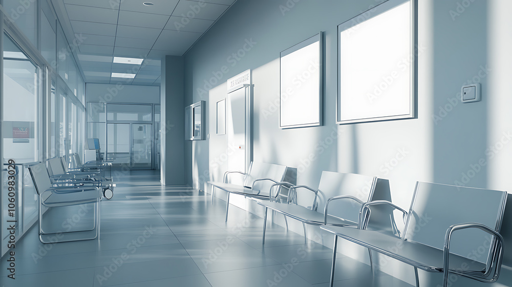empty white poster mockup on wall in modern hospital waiting room with chairs and medical equipment healthcare interior design empty white poster mockup on wall in modern hospital waiting room with chairs and medical equipment healthcare interior design
